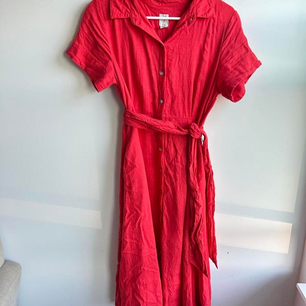 Joie Women's Red Linen Tie Waist Dress Size Small